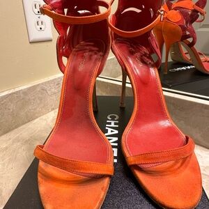 Sergio Rossi Orange/Maroon Suede Matisse Ankle Strap Sandals